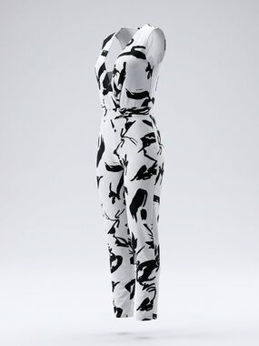 Sleeveless Black & White Printed V-Neck Jumpsuit